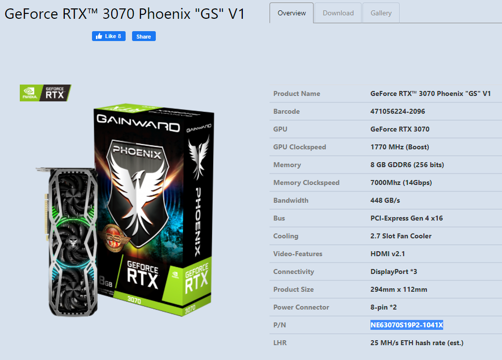 GAINWARD GeForce RTX 3070 Phoenix 