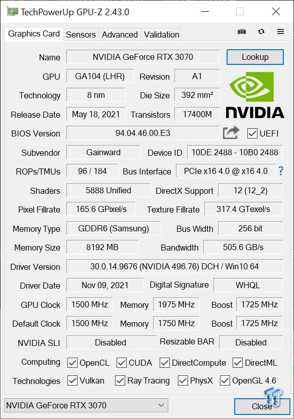 GAINWARD GeForce RTX 3070 Phoenix GS V1 LHR Review