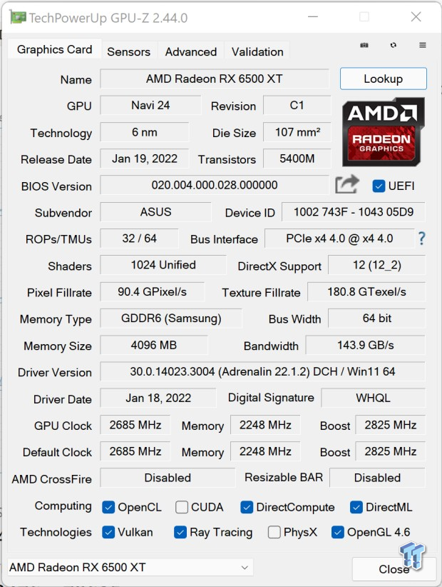 ASUS TUF Gaming Radeon RX 6500 XT OC Edition 4GB Review 998