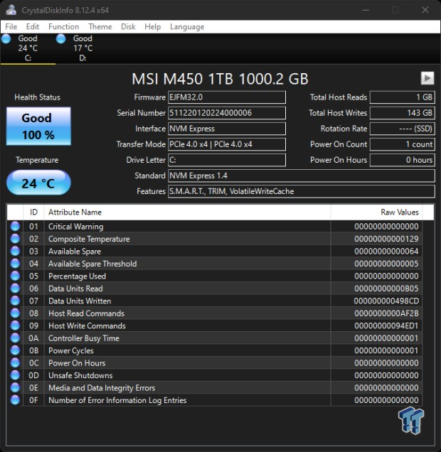 MSI SPATIUM M450 PCIe 4.0 NVMe M.2 1TB SM450N1TB SSD