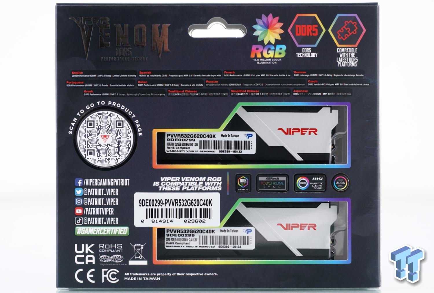 Patriot Viper Venom RGB DDR5-6200 32GB Dual-Channel Memory Kit Review
