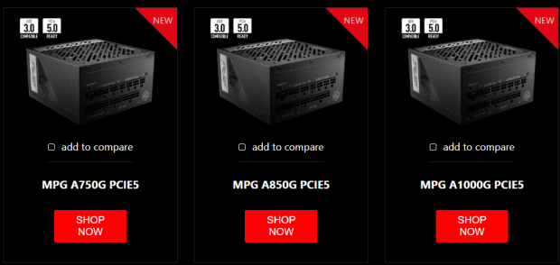 MSI MPG A850G PCIE5/A1000G PCIE5- ATX3.0 (PCIe5.0) 80+ Gold Fully Modular  PSU