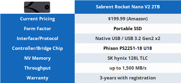 Recensione dell'SSD portatile Sabrent Rocket Nano V2 da 2 TB - Native USB Bliss 01