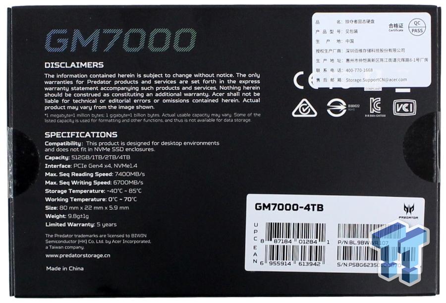 Predator GM7000 M.2 up to 2TB storage and 7400 MB/s read speed