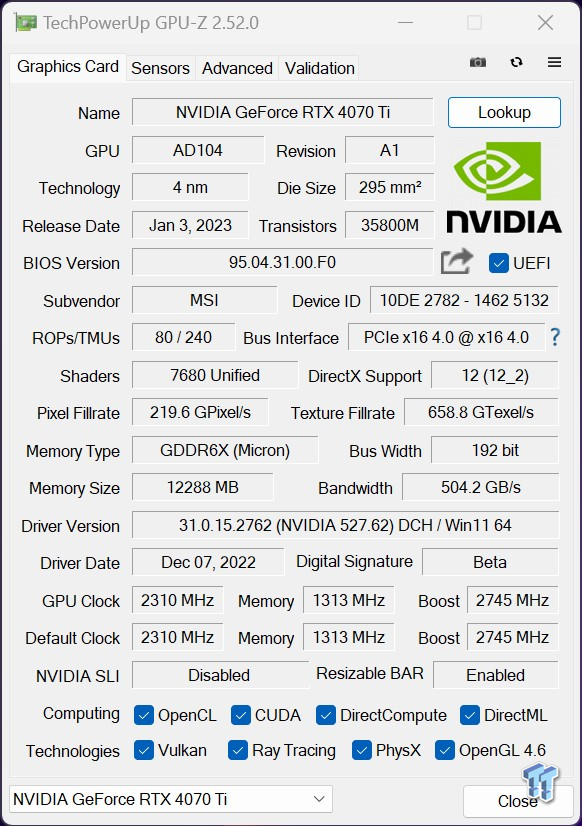  MSI GeForce RTX 4070 Ti Gaming X Trio 12G Gaming