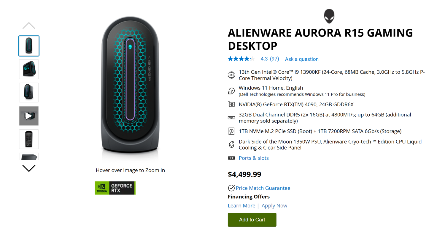 Get an Alienware Aurora R15 RTX 4080 Liquid Cooled Gaming PC for