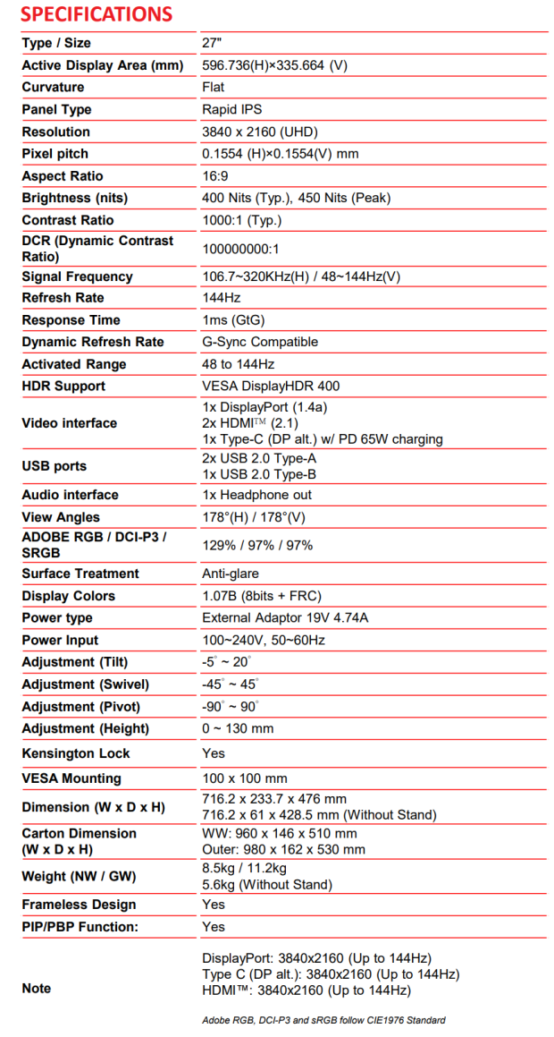 Écran MSI MAG 274UPF 27 IPS 144 Hz