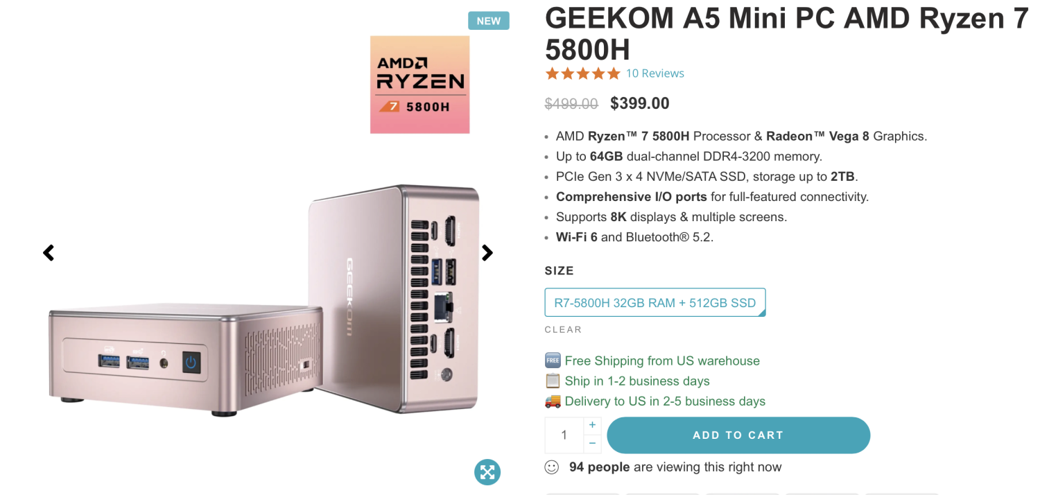 Mini PC AMD Ryzen 7 5800H, Mini Computers DDR4 32GB 512GB PCIe SSD