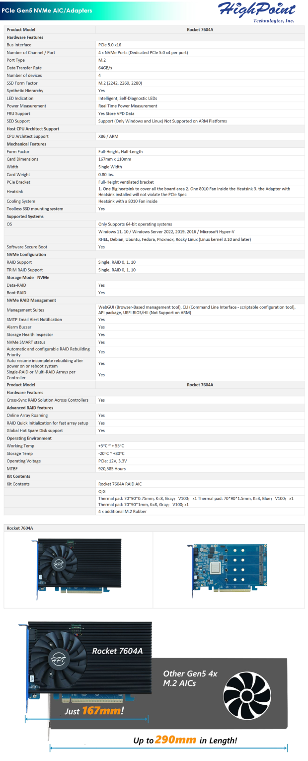HighPoint Rocket 7604A Gen5 x16 NVMe RAID AIC Review - Half the Size, All the Speed 01