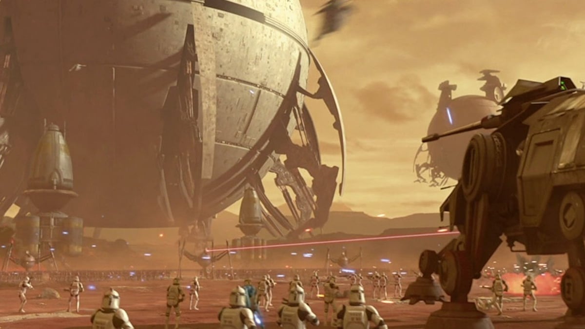 Attack of the Clones Geonosis battlefield still used as representative imagery. It is not from the later television battle.