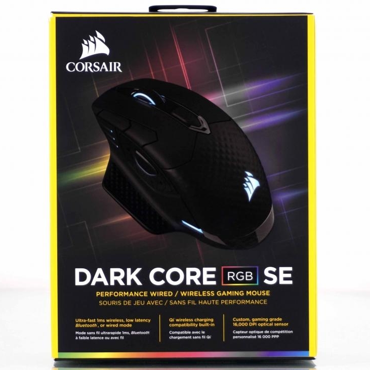 Mouse Gaming Wireless Corsair Dark Core RGB SE - 16000 DPI, Ricarica Qi, 24h Batteria | Per PC, FPS, Con Impugnature Intercambiabili
