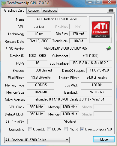 Radeon hd discount 5700 1gb ddr5