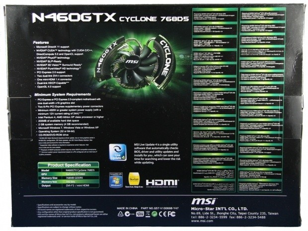 Open enlarged image MSI GeForce GTX 460 768MB Cyclone Video Card 04