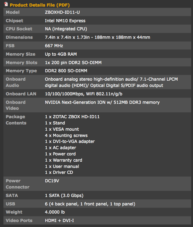 Zotac ZBox HD-ID11 Reviews, Pros and Cons