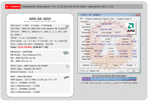 AMD A8-3850, Sapphire A75, G.Skill Flare and 2600MHz+ DDR 05 AMD A8-3850, Sapphire A75, G.Skill Flare and 2600MHz+ DDR 05