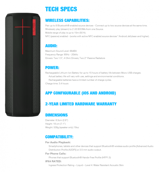 ue boom 2 dimensions