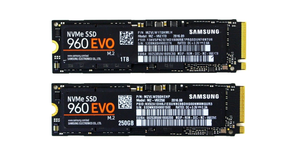 Samsung 960 EVO 1TB & 250GB M.2 PCIe SSD
