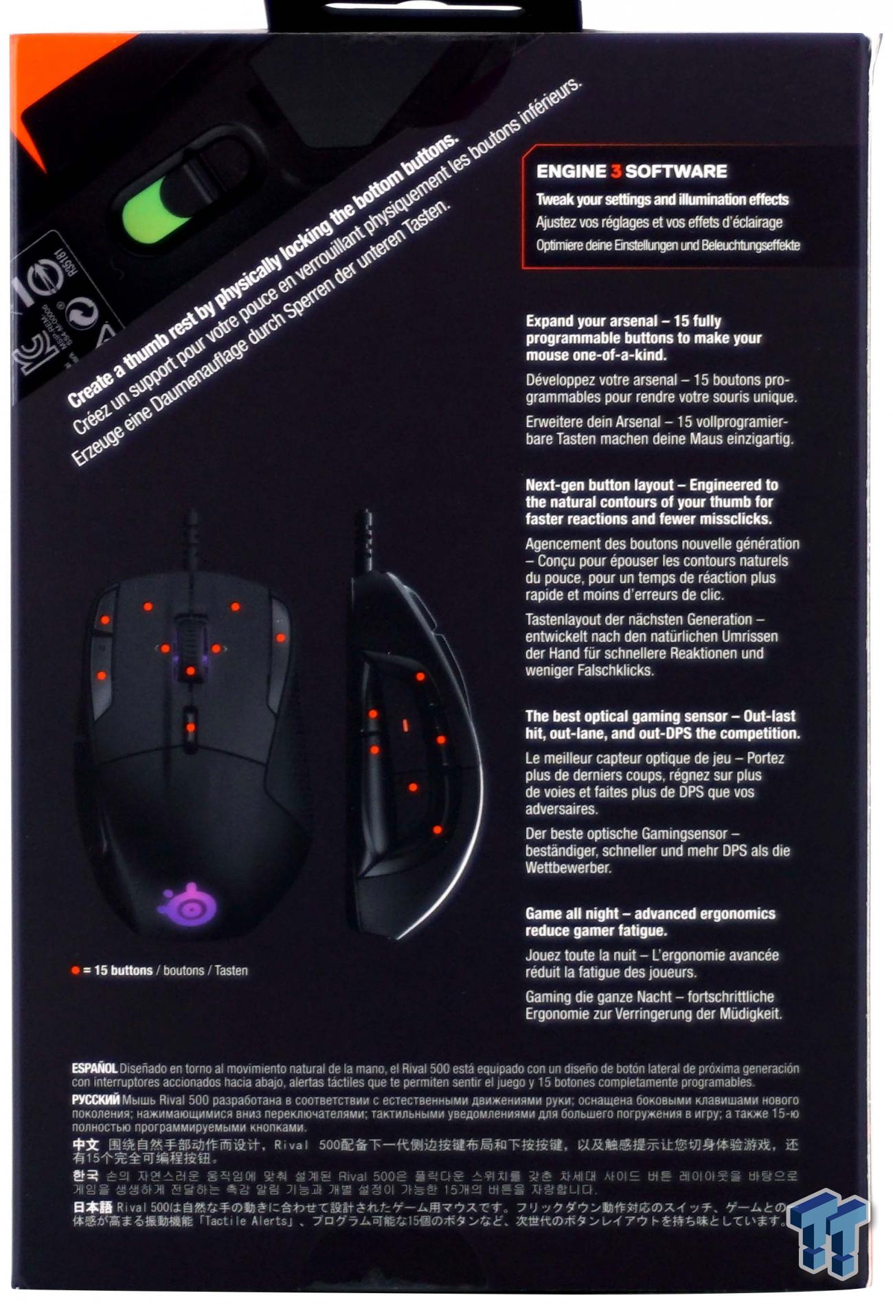 16,000 CPI SteelSeries Rival 500 MMO MOBA 15-Button Programmable Gaming Mouse 