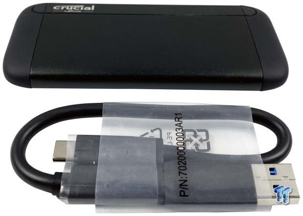 Crucial 1TB X8 USB SSD Front With Cable - ServeTheHome