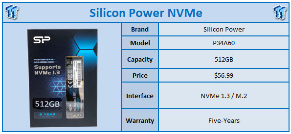 Silicon Power 512GB NVMe M.2 2280 PCIe Gen3 x4 TLC SSD