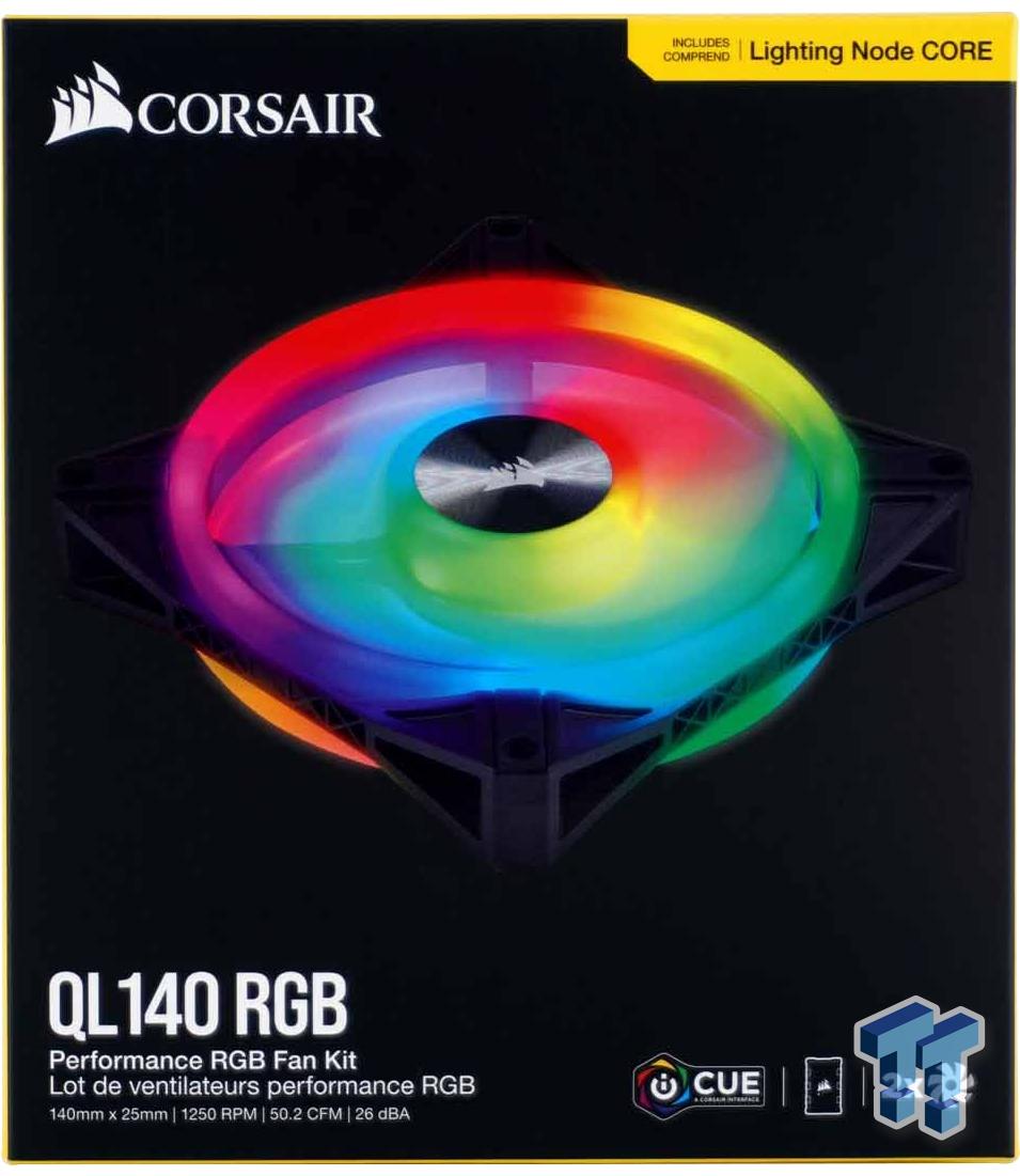 Corsair QL Series, Ql140 RGB, 140mm RGB LED Fan, Dual Pack with Lighting  Node Core - Black