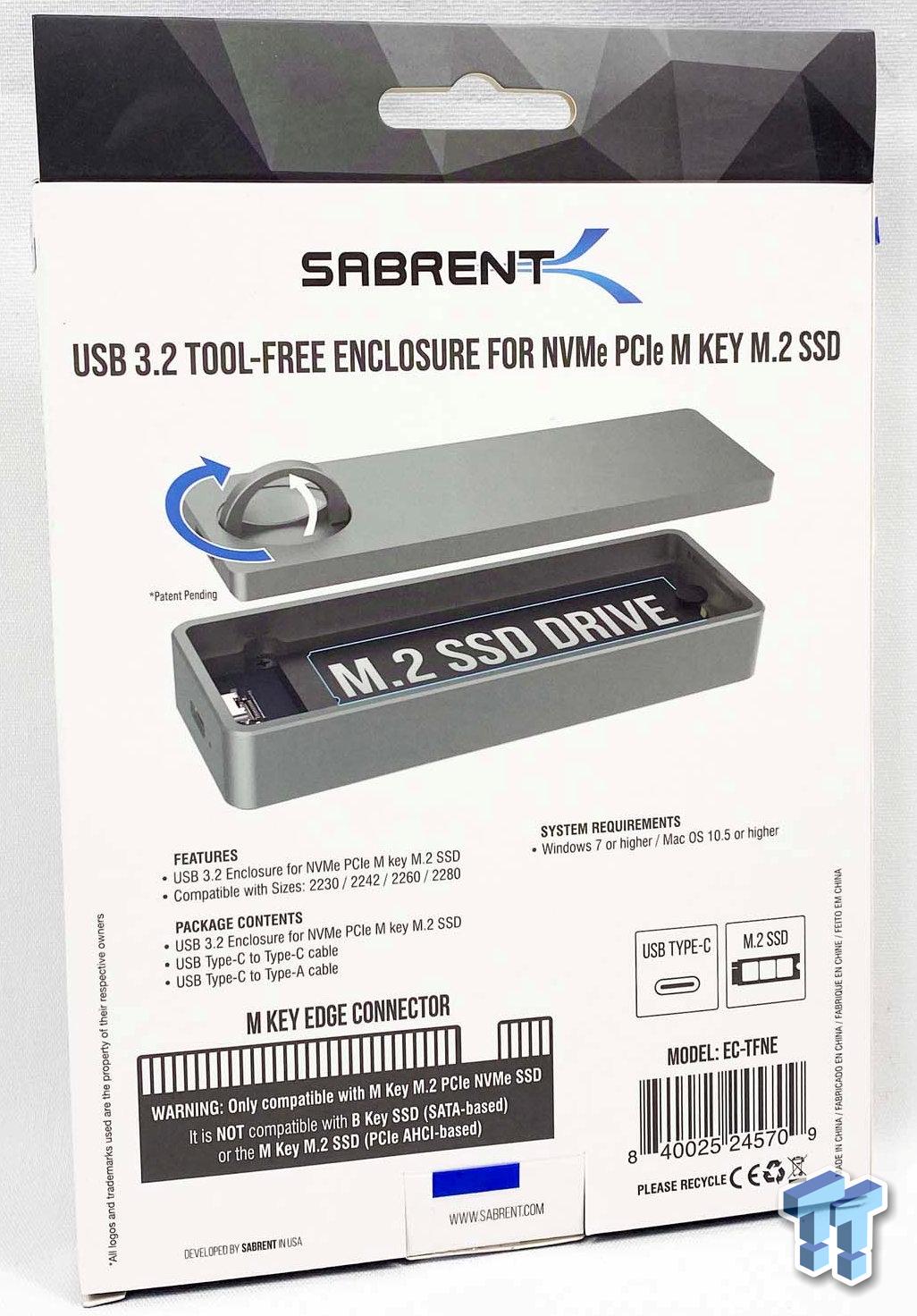 EC-TFNE Sabrent USB 3.2 Tool-Free Enclosure for NVMe PCIe M Key M.2 SSD SILVER