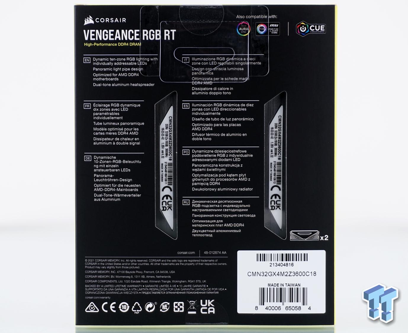 CORSAIR VENGEANCE RGB RT 32GB (2x16GB) DDR4 3200 (PC4-25600) C16 1.35V  Desktop Memory