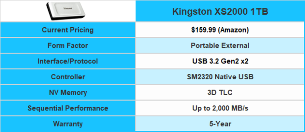 Kingston XS2000 1000G SSD portable 1 To