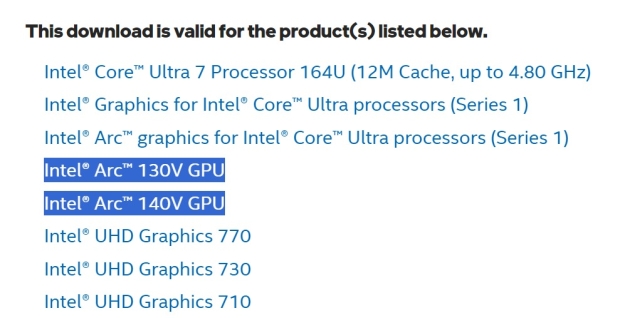 Intel Arc 140V and 130V GPUs confirmed: Xe2 GPU now supported in Intel graphics driver 30