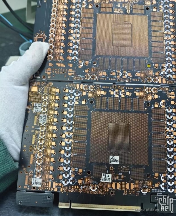 This could be an NVIDIA GeForce RTX 5090 PCB, showing a huge GB202 GPU package 54