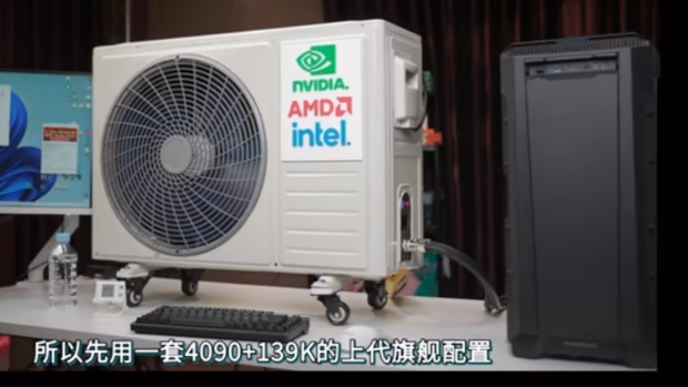 NVIDIA RTX 4090 GPU flat-out stress-tested runs at 20°C with home aircon unit cooling setup
