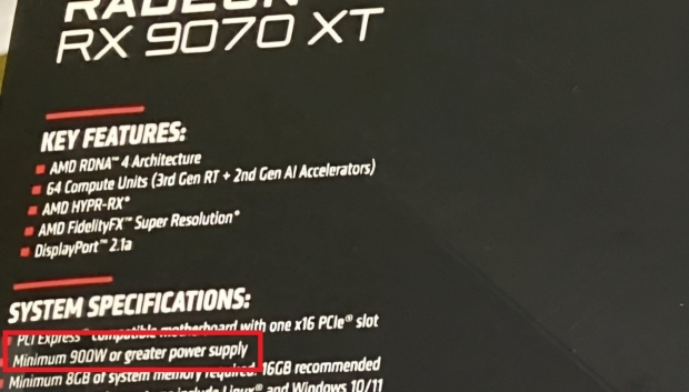 AMD's new Radeon RX 9070 XT retail packaging teased: flagship RDNA 4 requires 900W or more