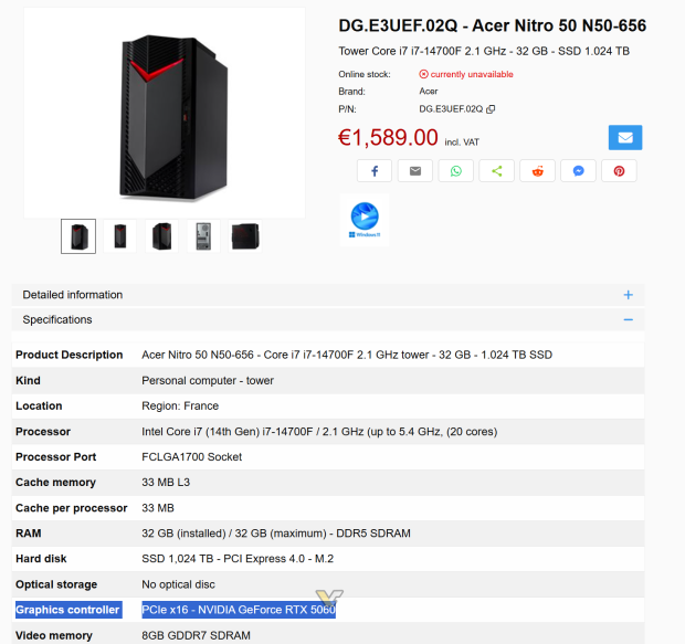 Acer teases new desktop gaming PC with NVIDIA's unannounced GeForce RTX 5060 8GB GDDR7 card