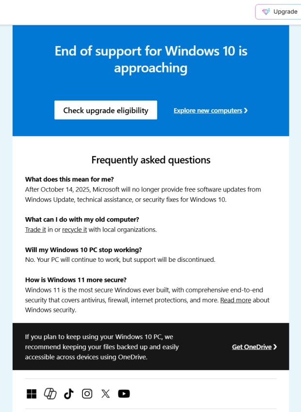 Microsoft personally reminds users of world's most popular OS that it's dying soon 321321312