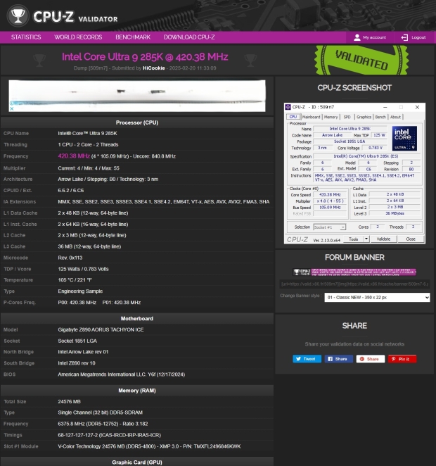 World record DDR5-12752 memory speed set on Z890 AORUS TACHYON ICE motherboard 02