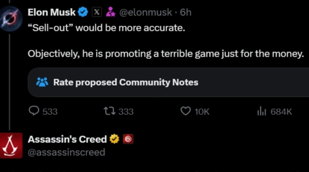 Elon Musk calls Assassin's Creed Shadows 'terrible,' Ubisoft responds with slam dunk