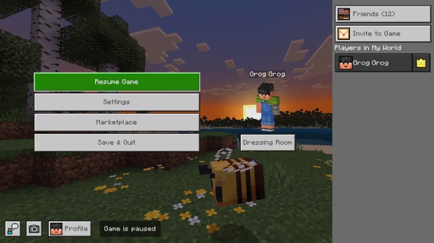 The three magic words many Minecraft players have longed to see: 'Game is paused' (Image Credit: Mojang)