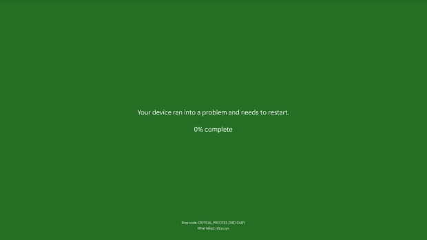 Windows 11 Insider Preview Build 26120.3653 has a new Green Screen of Death, image credit: Microsoft.
