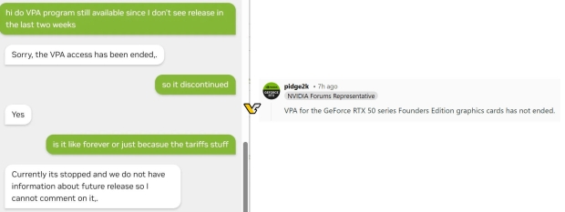 NVIDIA rep on Reddit makes it clear that the VPA program has not ended (Image Credit: VideoCardz / NVIDIA)