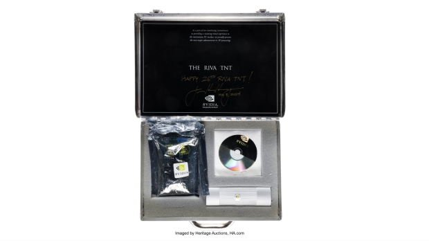 Inside the briefcase, but you can't actually see the video board here, just its silver wrap - the signature is on the top there (Image Credit: Heritage Auctions)
