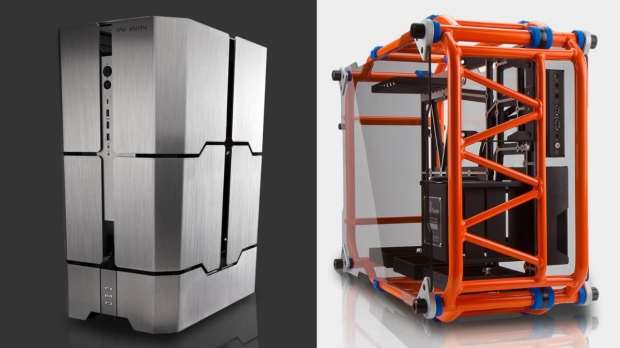 InWin has been releasing innovative signature series cases for years, here's the H-Tower from 2015 (left) and D-Frame from 2013 (right).