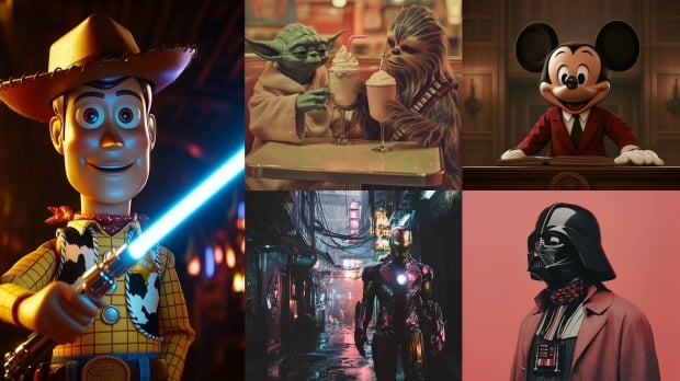 Midjourney AI image generation has no problem generating high-quality images of Disney characters.