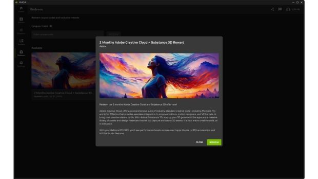 GeForce RTX 30, 40, and 50 Series owners can fire up the NVIDIA App to receive their free Adobe Creative Cloud subscription.