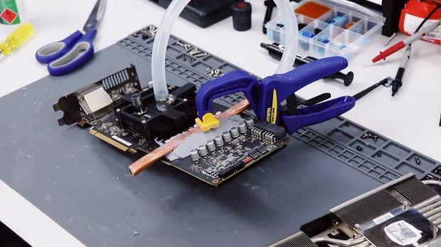 Liquid cooled and overclocked GeForce RTX 1080 Ti (above), overclocked GeForce RTX 5050 (header), image credit: TrashBench.