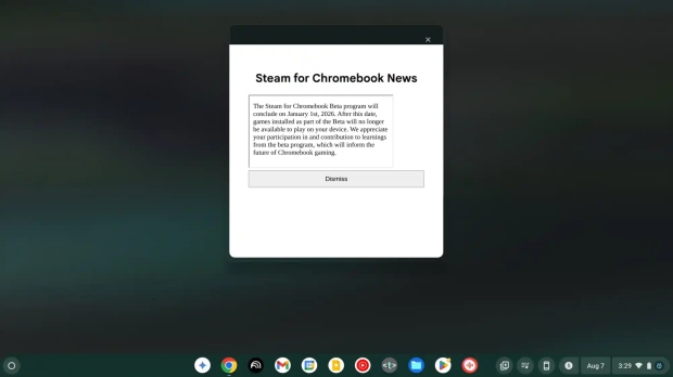 The notification that now pops up when you install Steam on ChromeOS (Image Credit: 9 to 5 Google / Google)