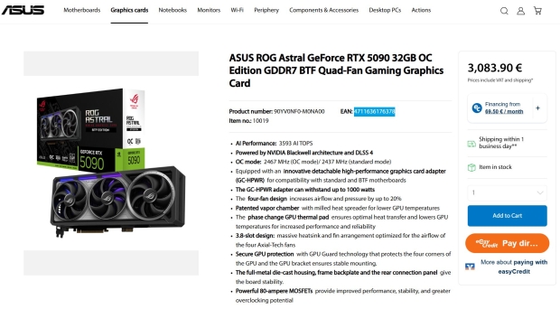 ASUS ROG Astral RTX 5090 BTF is now available in Germany, starts from €2999 53