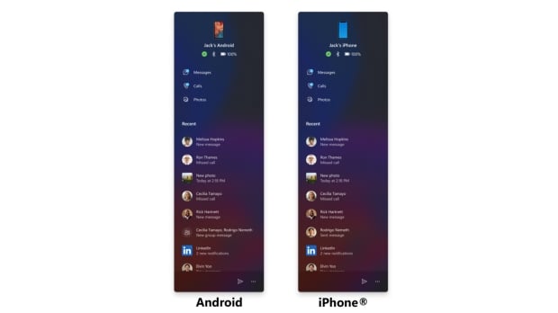 The redesigned mobile device companion panel that floats off the side of the Start menu (Image Credit: Microsoft)