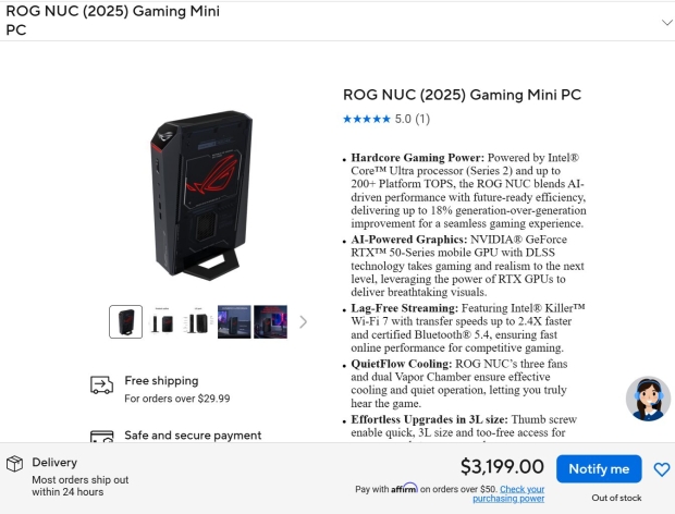 ASUS raises price of ROG NUC 2025 gaming PC with Core Ultra 9 275HX + GeForce RTX 5080 to $3199 95