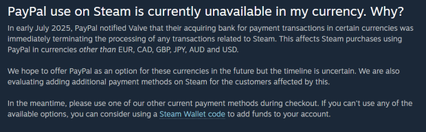 Valve reveals why PayPal now can't be used to purchase games for some users 312132