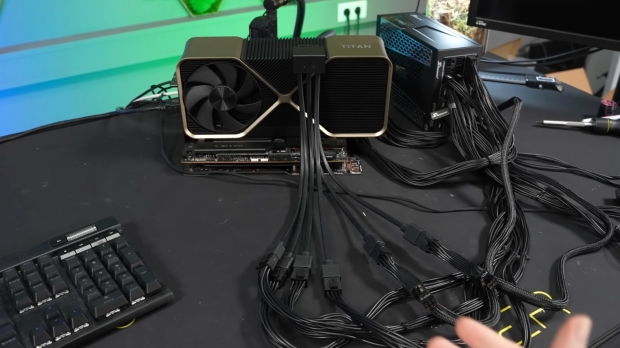 The RTX TITAN ADA prototype also has a prototype power adapter, image credit: YouTube/der8auer.